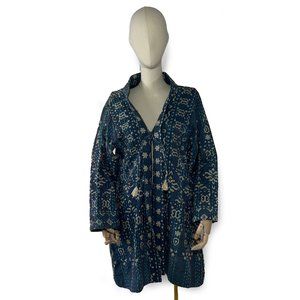 Black Market Handmade blue batik embroidered kimono jacket One Size